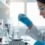A scientist monitors a chemical reaction in a lab.