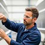 Man inspecting a boat hull made of fiber reinforced composite material