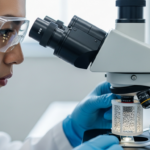 A scientist examines a nanofiber filter in a laboratory.