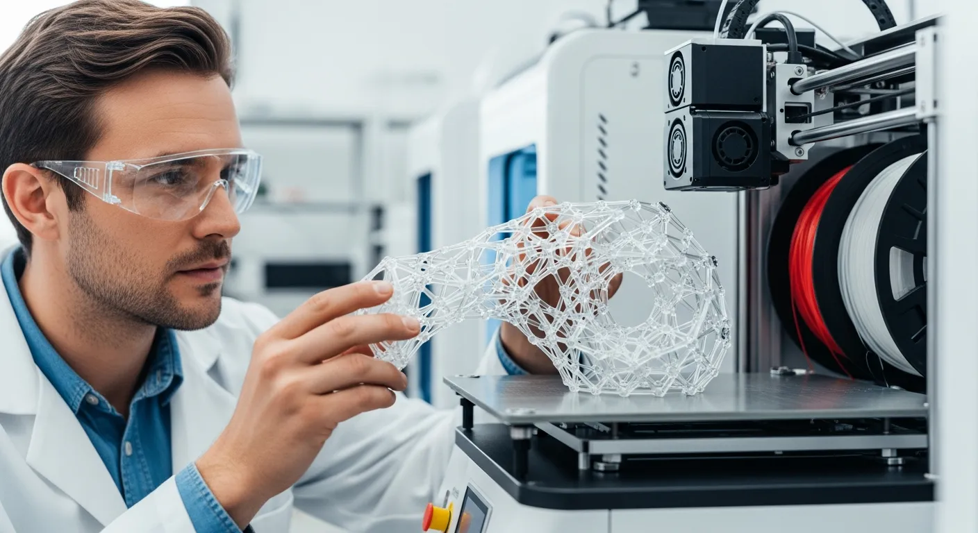 Man inspecting a 3D printed polymer part